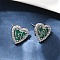 Heart Brass Micro Pave Cubic Zirconia Stud Earrings, Long-Lasting Plated, Cadmium Free & Lead Free, Rack Plating, Platinum, 12x12.5mm