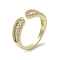 Brass Micro Pave Cubic Zirconia Open Cuff Ring, Cadmium Free & Lead Free, Real 16K Gold Plated, Inner Diameter: 17mm
