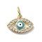 Brass Micro Pave Cubic Zirconia Charms, with Enamel, Cadmium Free & Nickel Free & Lead Free, with Jump Ring, Real 18K Gold Plated, Evil Eye, Turquoise, 10.5x14.5x2.5mm, Hole: 3.6mm
