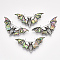Abalone Shell/Paua Shell Brooches/Pendants, with Alloy Findings and Resin Bottom, Rhinestone, Bat, Antique Silver, Colorful, 33x65.5x12mm, Hole: 5x3.5mm, Pin: 0.7mm