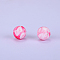 Printed Round with Flower Pattern Silicone Focal Beads, Pink, 15x15mm, Hole: 2mm