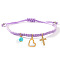 Handmade Golden Brass Charm Bracelets, Natural Turquoise Beads Braided Bead Bracelets for Women, Heart & Cross, Lilac, Inner Diameter: 11 inch(28cm)