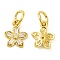Rack Plating Brass Pave Clear Cubic Zirconia Flower Charms, with Jump Ring, Long-Lasting Plated, Lead Free & Cadmium Free, Real 18K Gold Plated, 11x9x2.5mm, Hole: 4mm