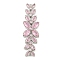 Brass Pave Pink Cubic Zirconia Flower with Leaf Links Connector Charms, Long-Lasting Plated, Lead Free & Cadmium Free, Platinum, 50x15x5mm, Hole: 1mm