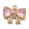 Brass Micro Pave Cubic Zirconia Charms, Nickel Free, Real 18K Gold Plated, Bowknot, Pearl Pink, 11.5x13.5x3.5mm, Hole: 1.4mm
