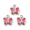 Glass Charms, Butterfly, with Brass Findings, Long-Lasting Plated, Golden, Pale Violet Red, 8.5x7x2mm, Hole: 1mm