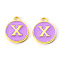 Golden Plated Alloy Enamel Charms, Enamelled Sequins, Flat Round with Letter, Medium Purple, Letter.X, 14x12x2mm, Hole: 1.5mm