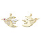 Brass Micro Pave Clear Cubic Zirconia Pendants, with Brass Snap on Bails, Nickel Free, Bird, Real 18K Gold Plated, 26x34.5x5.5mm, Hole: 3x4mm