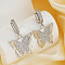Fashionable Brass Clear Cubic Zirconia Butterfly Hoop Earrings, Silver, 39x24mm