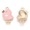 Alloy Enamel Pendants, Light Gold, Chick, Pink, 20x13x2mm, Hole: 1.8mm