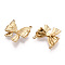 304 Stainless Steel Pendants, Manual Polishing, Bowknot Charms, Real 14K Gold Plated, 21x20x5mm, Hole: 1.5mm
