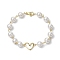 8mm Round Shell Pearl & Brass Heart Link Bracelets for Women, Golden, 7-1/2 inch(19.2cm)