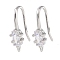 Brass Micro Pave Rectangle Cubic Zirconia Earring Hooks, Fishhook, Platinum, 17.5x9x5mm, Hole: 1mm