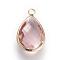 Glass Pendants, with Brass Findings, Faceted, Drop, Light Gold, Plum, 14x7.5x4mm, Hole: 1.8~2.3mm