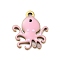 Ion Plating(IP) 201 Stainless Steel Charms, with Enamel, Real 18K Gold Plated, Sea Animal, Octopus Charm, Pink, 13.5x12x1.5mm, Hole: 1.4mm