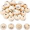 30Pcs Printed Natural Wood European Beads, Undyed, Large Hole Beads, Round with Expression Pattern, Navajo White, 30x27.5mm, Hole: 6mm