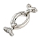 Rack Plating Brass Micro Pave Clear Cubic Zirconia Fold Over Clasps, Long-Lasting Plated, Lead Free & Cadmium Free, Oval, Platinum, 36mm, Ring: 21.5x15x3.5mm, Inner Diameter: 15x9mm