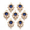Transparent Glass Links Connectors, Nickel Free, with Golden Tone Brass Findings and Clear Rhinestone, Faceted, Flower, Medium Blue, 16x11x5mm, Hole: 1.2mm