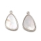 304 Stainless Steel Pendants, with Shell, Teardrop Charms, Stainless Steel Color, 17x11.5x1.5mm, Hole: 1.6mm