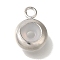 Rack Plating Brass Pendants, Long-Lasting Plated, Flat Round, with Epoxy Resin Ring, Platinum, 13x9x4mm, Hole: 1.5mm