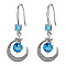 Crescent Moon & Star Drop Earrings, Cubic Zirconia Dangle Earrings for Girl Women, Platinum, Blue, 39x15mm, Pin: 1mm