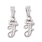 Eco-Friendly Brass Micro Pave Cubic Zirconia Pendants, Long-Lasting Plated, Real Platinum Plated, Cadmium Free & Lead Free, Letter, Letter.F, 16~20x7~11.5x1.5~2.2mm, Hole: 6.5x3.5mm