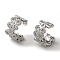 Rack Plating Brass Micro Pave Clear Cubic Zirconia Flower Cuff Earrings for Women, Cadmium Free & Lead Free, Long-Lasting Plated, Platinum, 14x9.5mm