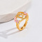 Heart & Flower Brass Pearl Pink Enamel Adjustable Finger Rings, Cadmium Free & Nickel Free & Lead Free, Golden, Letter U, 14mm, Inner Diameter: 17mm
