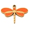 304 Stainless Steel Enamel Pendants, Dragonfly Charm, Golden, Ion Plating(IP), Dark Orange, 11.5x16x1.5mm, Hole: 1.2mm