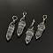 Faceted Bullet Platinum Plated Brass Quartz Crystal Double Terminated Pointed Pendants, Rock Crystal, 38~42x8~9mm, Hole: 3~6mm