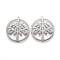 Non-Tarnish 304 Stainless Steel Pendants, Manual Polishing, Ring with Tree of Life, Stainless Steel Color, 27x25x1mm, Hole: 1.4mm