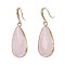 Teardrop Natural Rose Quartz Dangle Earrings, with Brass Earring Hooks, Packing Box, Real 18K Gold Plated, 45.5~46mm, Pin: 0.7mm