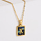 304 Stainless Steel Pave Natural Paua Shell Rectangle Initial Pendant Necklaces for Women, Real 18K Gold Plated, Letter X, 17.72 inch(45cm)