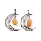 Natural Citrine Nuggets Pendants, Moon Charms, with Platinum Plated Brass Findings, 38.5~40x27~28x2mm, Hole: 7x5mm