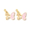 304 Stainless Steel Enamel Pendants, with Rhinestone and ABS Plastic Pearl, Buttterfly Charms, Ion Plating(IP), Real 18K Gold Plated, Misty Rose, 19x19.5x4mm, Hole: 1.6mm