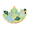 Rack Plating Alloy Enamel Big Pendants, Cadmium Free & Nickel Free & Lead Free, Flower Charms, Golden, Light Green, 41x54x2mm, Hole: 2.5mm
