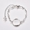 304 Stainless Steel Bracelet Making, with Lobster Claw Clasps, Link Chains and Flat Round Cabochon Settings, Stainless Steel Color, Tray: 16mm, 5-3/4 inch(14.5cm)