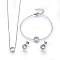 304 Stainless Steel Jewelry Sets, Pendant Necklaces & Stud Earrings & Bracelets, with Cubic Zirconia, Flat Round, Stainless Steel Color, 17.7 inch(45cm), 180mm, 9~10x4mm, pin: 0.8mm