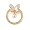Brass Micro Pave Clear Cubic Zirconia Pendants, Cadmium Free & Lead Free, with Shell, ABS Imitation Pearl, Butterfly with Ring, Real 18K Gold Plated, 23.5x20x6.5mm, Hole: 3x2.5mm