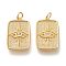 Brass Micro Pave Clear Cubic Zirconia Pendants, with Jump Rings, Long-Lasting Plated, Rectangle with Eye, Golden, 23x14.5x1.8mm, Hole: 3.5mm