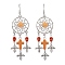 Woven Web/Net with Cross & Skull Synthetic Turquoise Dangle Earrings, Halloween Alloy & Brass Earrings for Women, Sandy Brown, 88x29mm