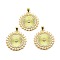 Rack Plating Real 18K Gold Plated Brass Pendants, with Cubic Zirconia and Plastic Imitation Pearl, Long-Lasting Plated, Lead Free & Cadmium Free, Flat Round, Seashell Color, 27x25.5x3.5mm, Hole: 5x3.5mm