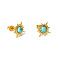 French Vintage Stainless Steel Natural Malachite Stud Earrings, Star, Real 18K Gold Plated, Green, 11x11mm