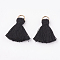 Polycotton(Polyester Cotton) Tassel Pendant Decorations, with Iron Findings, Light Gold, Black, 20~30x7~8mm, Hole: 5mm