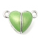 Heart Alloy Enamel Magnetic Clasps, for Couple Jewelry Bracelets Pendants Necklaces Making, Platinum, Lime Green, 10x15x7mm, Hole: 1.4mm
