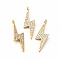 Rack Plating Brass Micro Pave Cubic Zirconia Pendants, Long-Lasting Plated, Lead Free & Cadmium Free, Lightning Charm, Real 18K Gold Plated, Golden, 25x7.5x2mm, Hole: 1.5mm