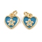 Brass Enamel Charms, with Jump Ring, Heart with Flower Charm, Real 18K Gold Plated, Deep Sky Blue, 8.5x8x1.5mm, Hole: 2.2mm