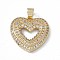 Rack Plating Brass Micro Pave Cubic Zirconia Pendants, Cadmium Free & Lead Free, Long-Lasting Plated, Heart Charm, Real 18K Gold Plated, 23.5x24x3.5mm, Hole: 4x5mm