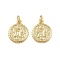 Brass Micro Pave Cubic Zirconia Pendants, with Jump Ring, Flat Round with Butterfly Charms, Rack Plating, Long-Lasting Plated, Lead Free & Cadmium Free, Real 18K Gold Plated, 15x12.5x2mm, Hole: 3mm