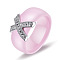 Cross Brass Micro Pave Clear Cubic Zirconia with Porcelain Finger Rings, Platinum, Pearl Pink, US Size 9(18.9mm)